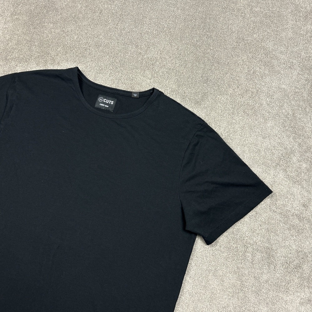 CUTS Clothing Mens T Shirt Curve Hem Black XL Solid Athleisure Minimalist